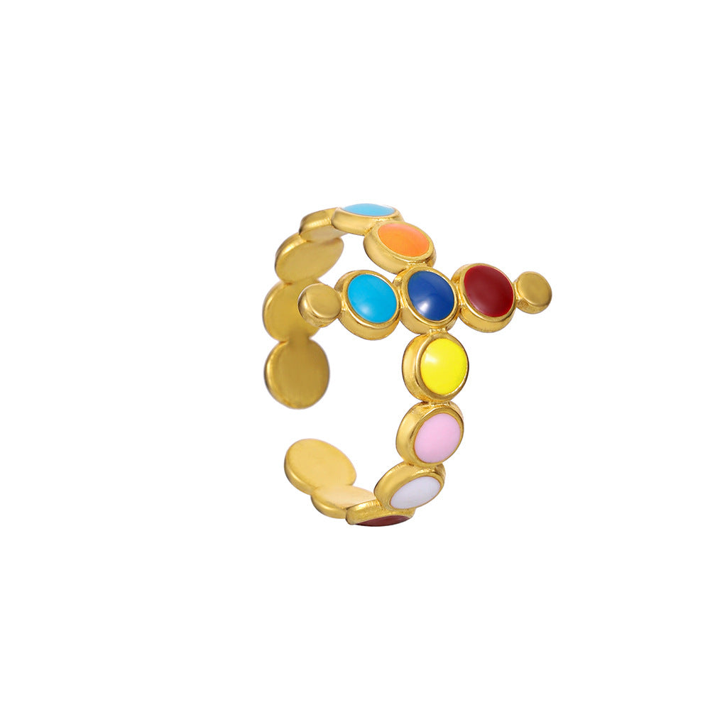 Wholesale Stainless Steel Golden Opening Iridescence Oil Dripping Ring